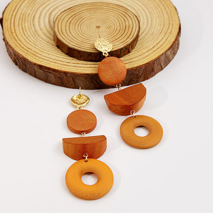 1 Pair Retro Geometric Wood Earrings