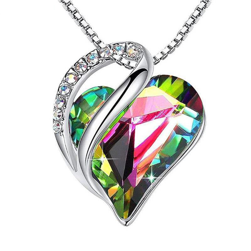 Sweet Heart Shape Sterling Silver Plating Inlay Artificial Gemstones Pendant Necklace 1 Piece