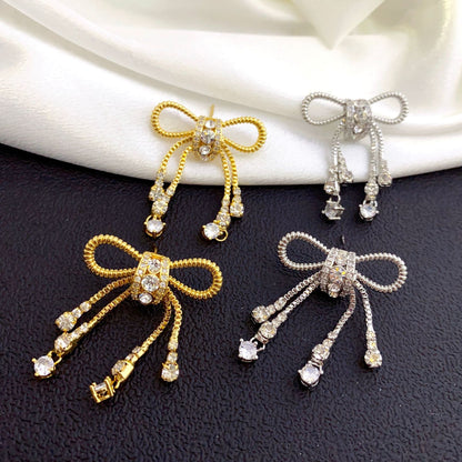 1 Pair Sweet Shiny Bow Knot Plating Inlay Copper Zircon Drop Earrings