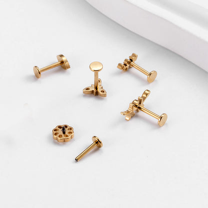 1 Piece Fashion Geometric Flower Inlaid Zircon Titanium Ear Studs