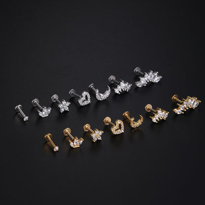 1 Piece Fashion Heart Shape Stainless Steel Zircon Lip Stud