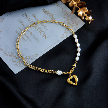 Fashion Simple Hollow Heart-shaped Titanium Steel Pearl Necklace