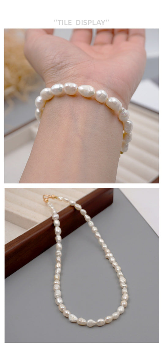 Elegant Geometric Freshwater Pearl Copper Beaded Bracelets Necklace