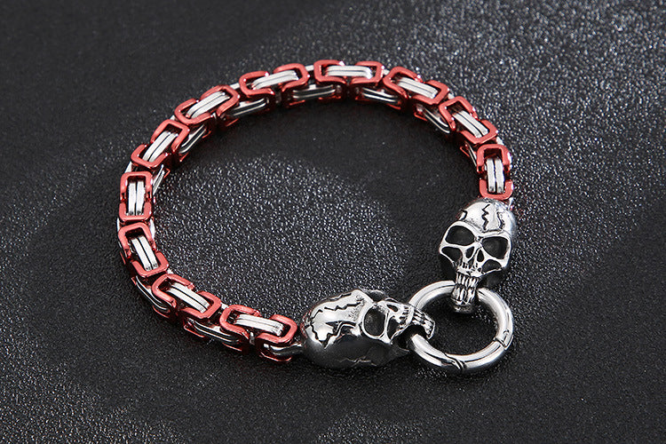 New Hip-hop Pattern Chain Skull Head Titanium Steel Hollow Thick Bracelet