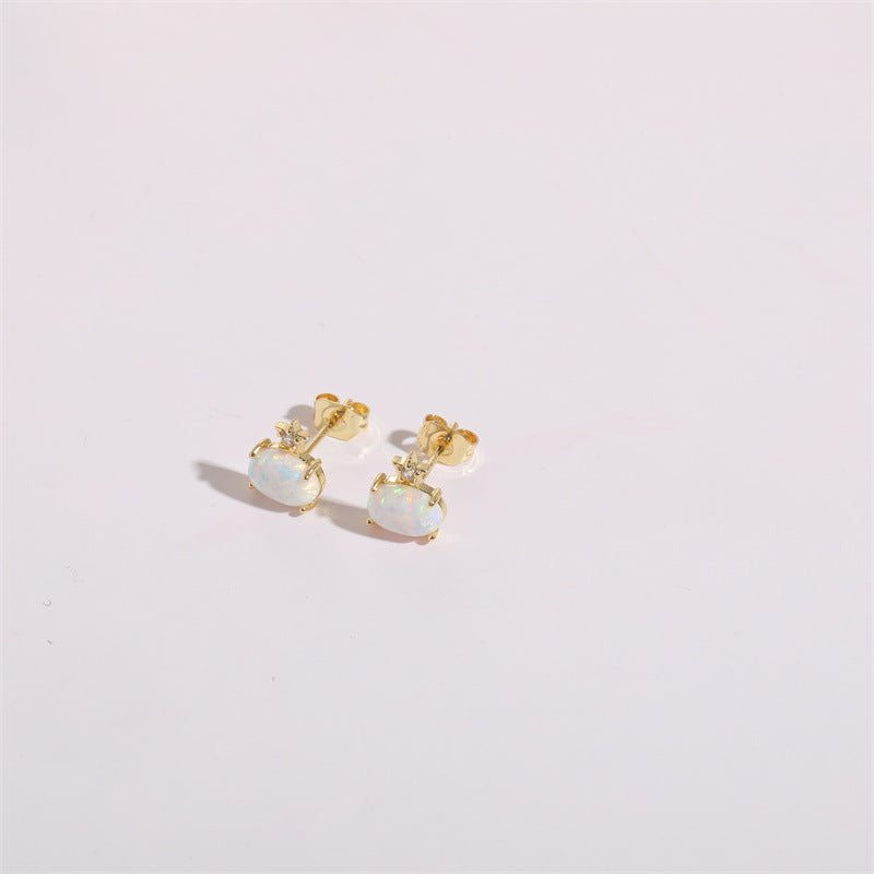 Opal Zircon Earrings 925 Silver Pin Wholesale Women's Ins Wind  New Light Luxury Simple Temperament Studs