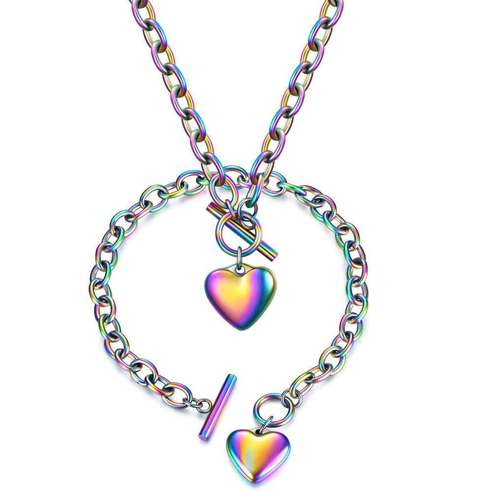 Wholesale Fashion Heart Shape Titanium Steel Plating Bracelets Necklace