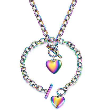 Wholesale Fashion Heart Shape Titanium Steel Plating Bracelets Necklace