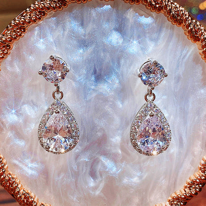 Fashion Water Drop Aaa Zircon Copper Inlaid Diamond Emeral Earrings