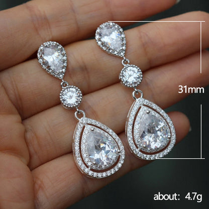1 Pair Vintage Style Shiny Water Droplets Inlay Copper Zircon Drop Earrings