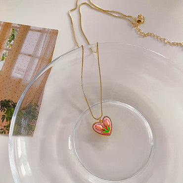 Titanium Steel Sweet Heart Shape Flower Plating Necklace