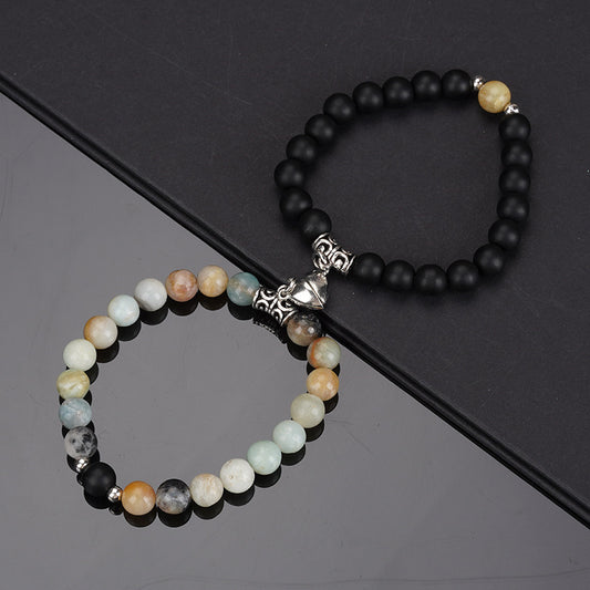 Simple Style Heart Shape Alloy Natural Stone Beaded Stoving Varnish Bracelets 2 Pieces