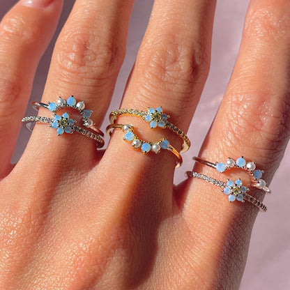 Summer New Fashion Blue Color Flower Cool  Copper Rings