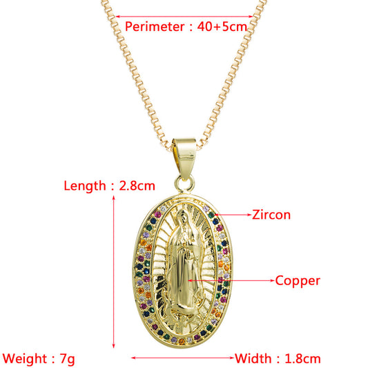 Fashion Copper Micro-set Zircon Virgin Mary Pendant Necklace