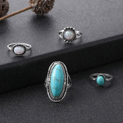 Exaggerated Ethnic Style Cool Style Leaf Round Snake Alloy Plating Inlay Turquoise Women's Rings