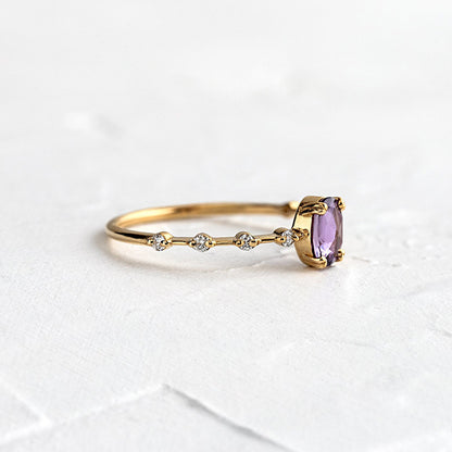 Light Luxury 18k Gold Female Ring Geometric Purple Zircon Simple Copper Ring