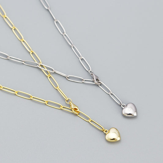 Fashion Heart Shape Silver Necklace Patchwork Stainless Steel Necklaces