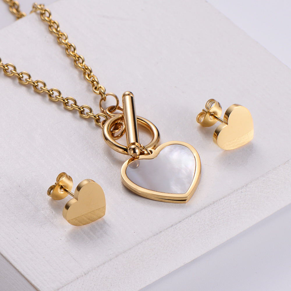Fashion Simple To Buckle Heart-shaped Pendant Necklace Earrings Set