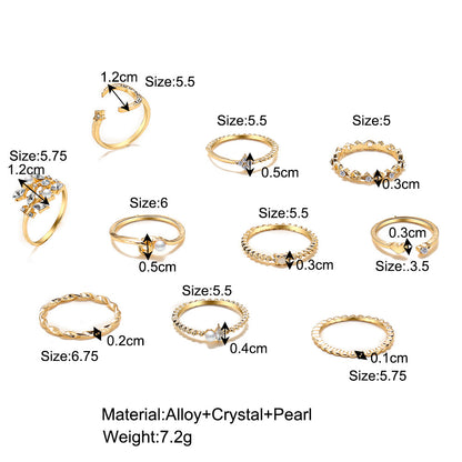 Fashion Triangle Love Heart Full Diamond Butterfly Ring 5-piece Set Creative Retro Female Ring