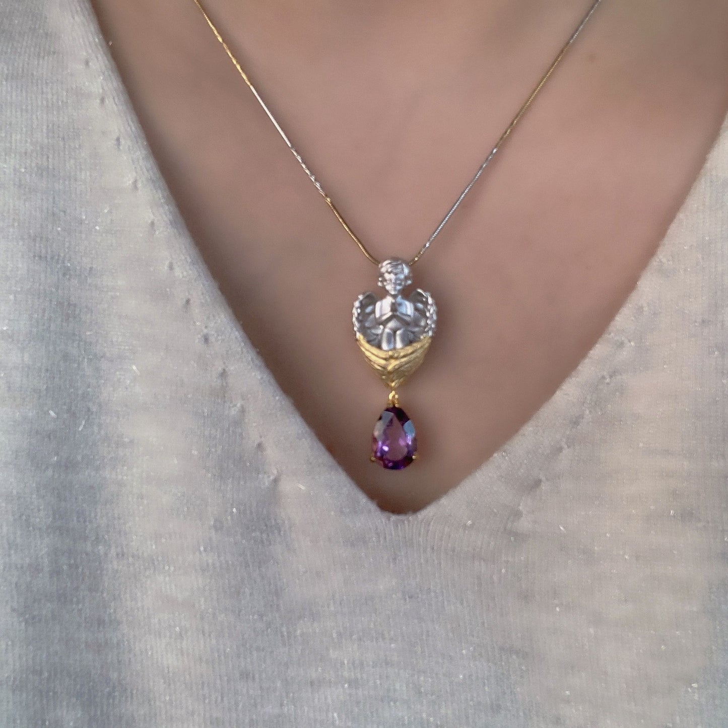 Retro Angel Copper Inlay Zircon Pendant Necklace 1 Piece