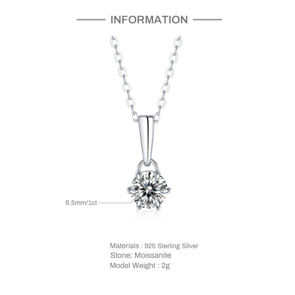 Simple Style Round Sterling Silver Gra Plating Inlay Moissanite Pendant Necklace