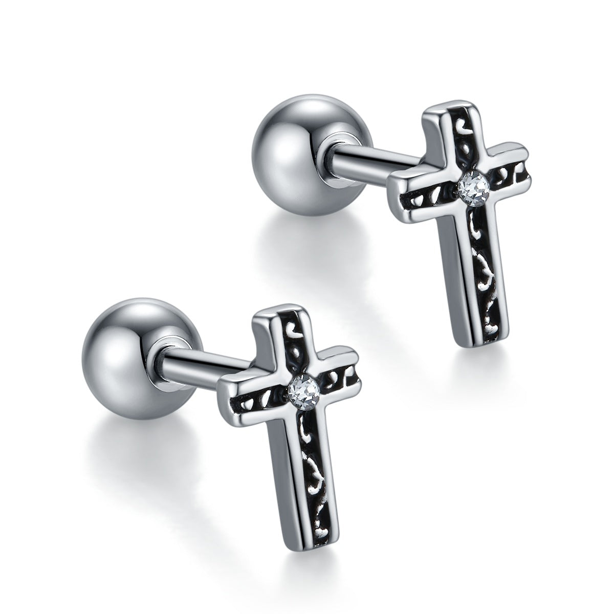 1 Piece Streetwear Cross Stainless Steel Ear Studs