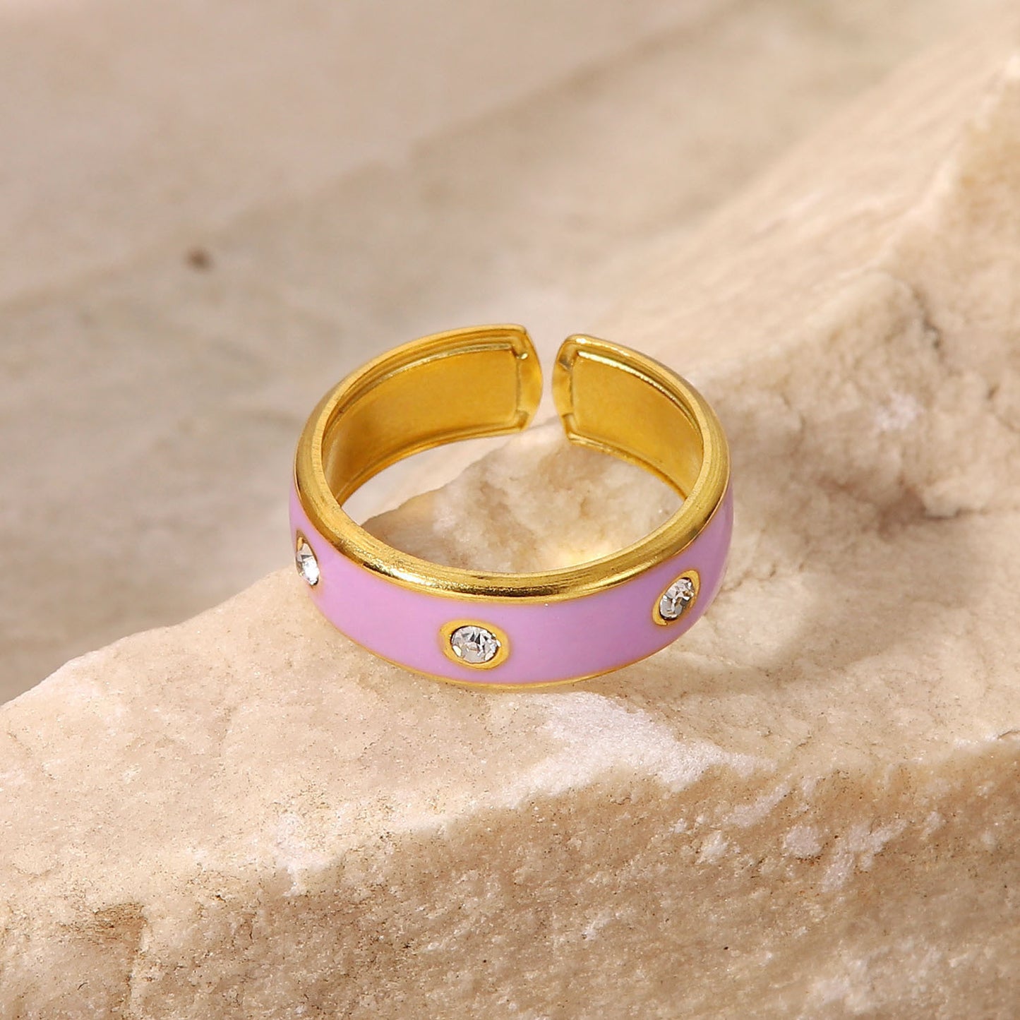 Fashion Non-fading Drip Open 18k Gold Stainless Steel Inlaid Zircon Purple/pink/green Ring