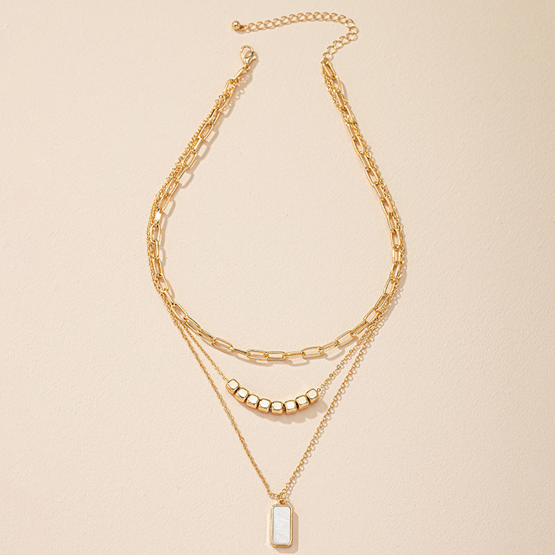 Simple Three-layer Shell Multi-layer Block Pendant Necklace