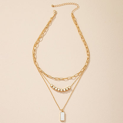 Simple Three-layer Shell Multi-layer Block Pendant Necklace