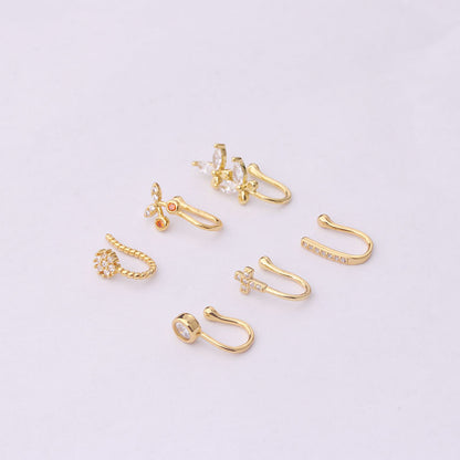 Fashion Copper Inlaid Zircon Non-porous Piercing Butterfly Shape Clip-on Nose Ring Wholesale Gooddiy