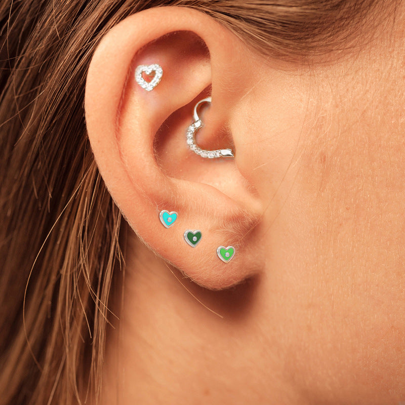 1 Piece Simple Style Heart Shape Plating Sterling Silver Ear Studs