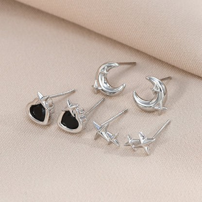 1 Set Simple Style Star Moon Heart Shape Plating Inlay Copper Zircon Ear Studs