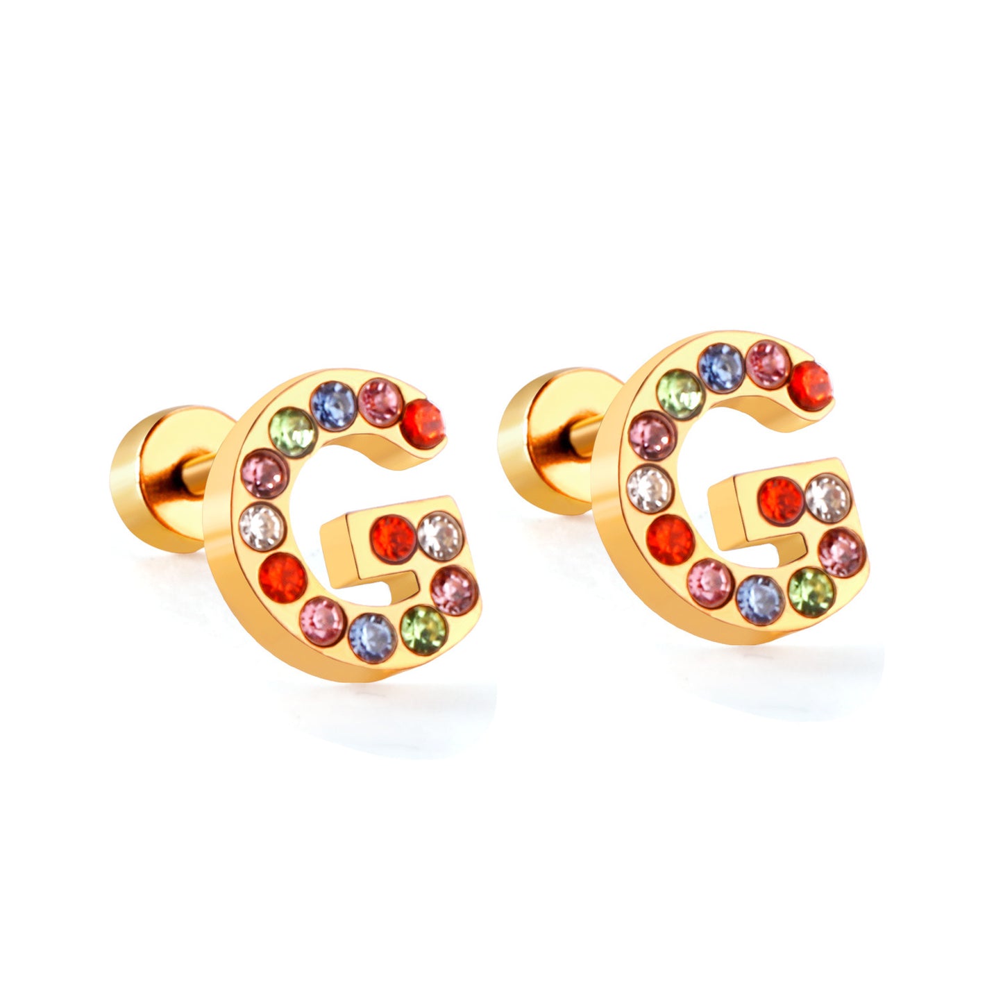 Fashion Letter Stainless Steel Inlay Zircon Ear Studs 1 Pair