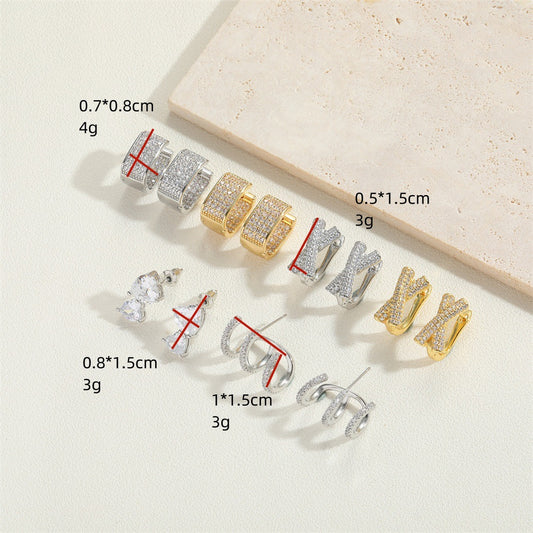 Cross-border hot-selling French retro luxury U-shaped zircon earrings design light luxury minimalist earrings jewelry women