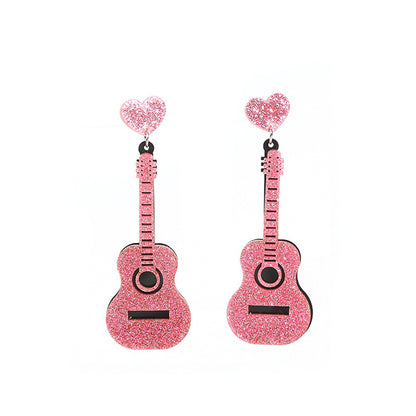 Retro Guitar Heart Shape Arylic Resin Enamel Women's Drop Earrings 1 Pair