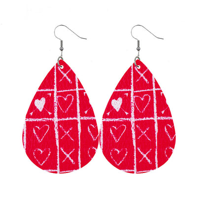 1 Pair Elegant Lady Water Droplets Heart Shape Pu Leather Drop Earrings