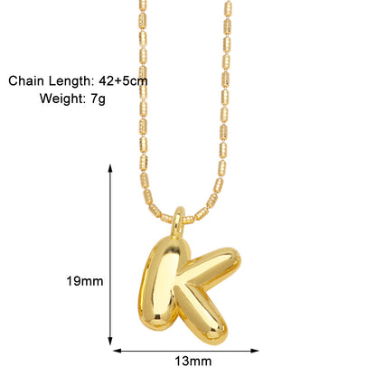 Copper Gold Plated Simple Style Letter Pendant Necklace