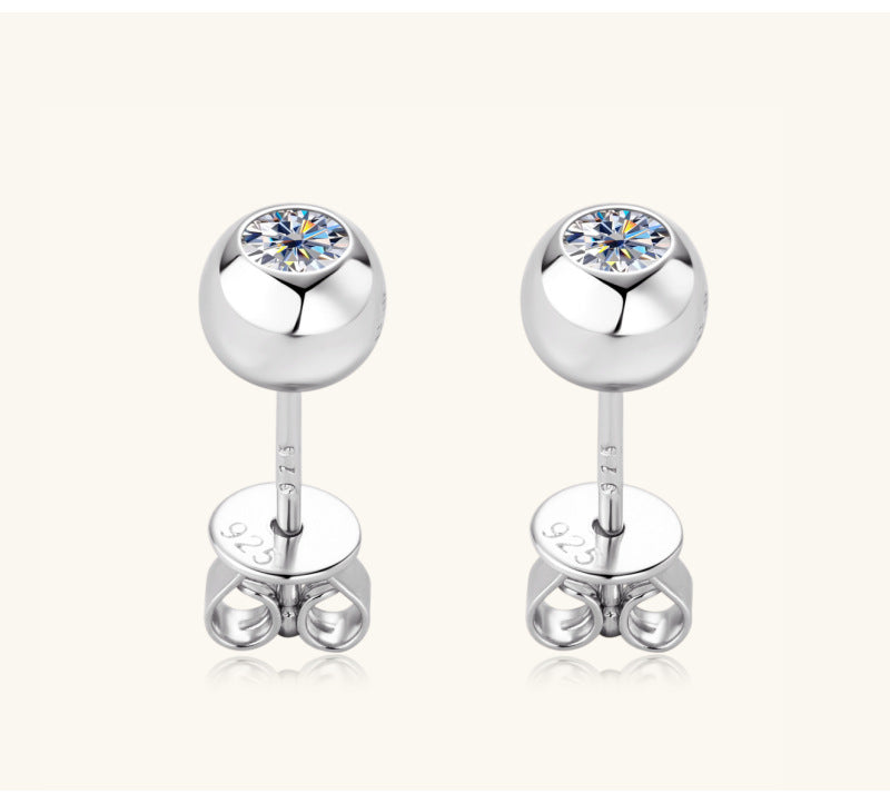 Simple Style Round Sterling Silver Gra Plating Inlay Moissanite Ear Studs