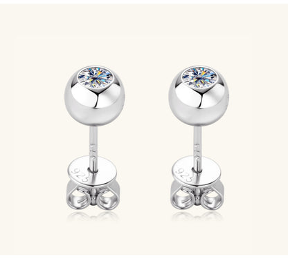 Simple Style Round Sterling Silver Gra Plating Inlay Moissanite Ear Studs