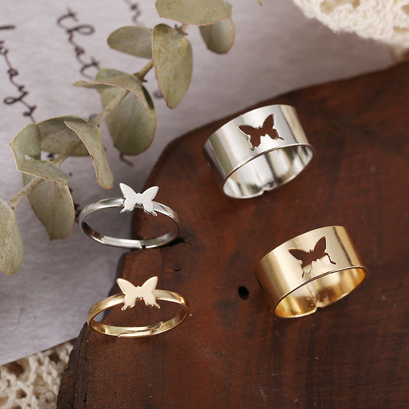 Fashion Butterfly Alloy Plating Couple Rings