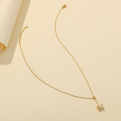 European And American Jewelry Special Interest Light Luxury Stainless Steel Real Gold Frosted Butterfly Pendant Exquisite Tassel Snake Bones Chain Clavicle Necklace