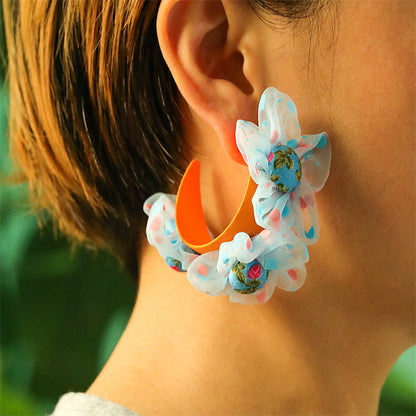 Fashion Flower Cloth Handmade Women's Earrings 1 Pair