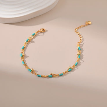 Classic Style Round Turquoise Copper Plating 18k Gold Plated Bracelets