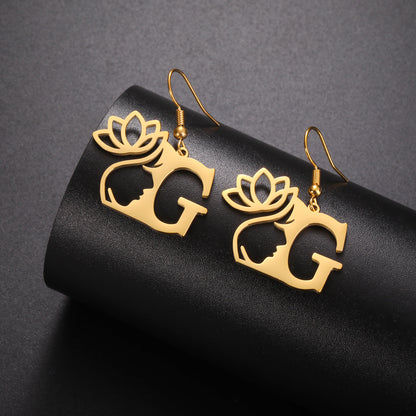 1 Pair Elegant Simple Style Letter Lotus Plating Stainless Steel Drop Earrings