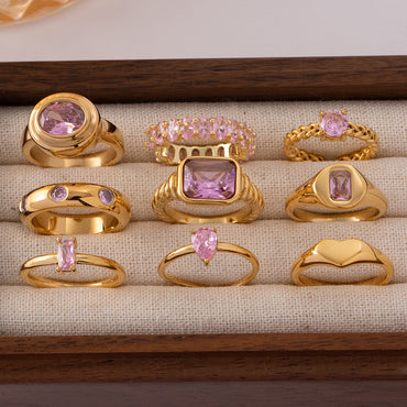 Fashion Geometric Stainless Steel Plating Zircon Gold Plated Rings