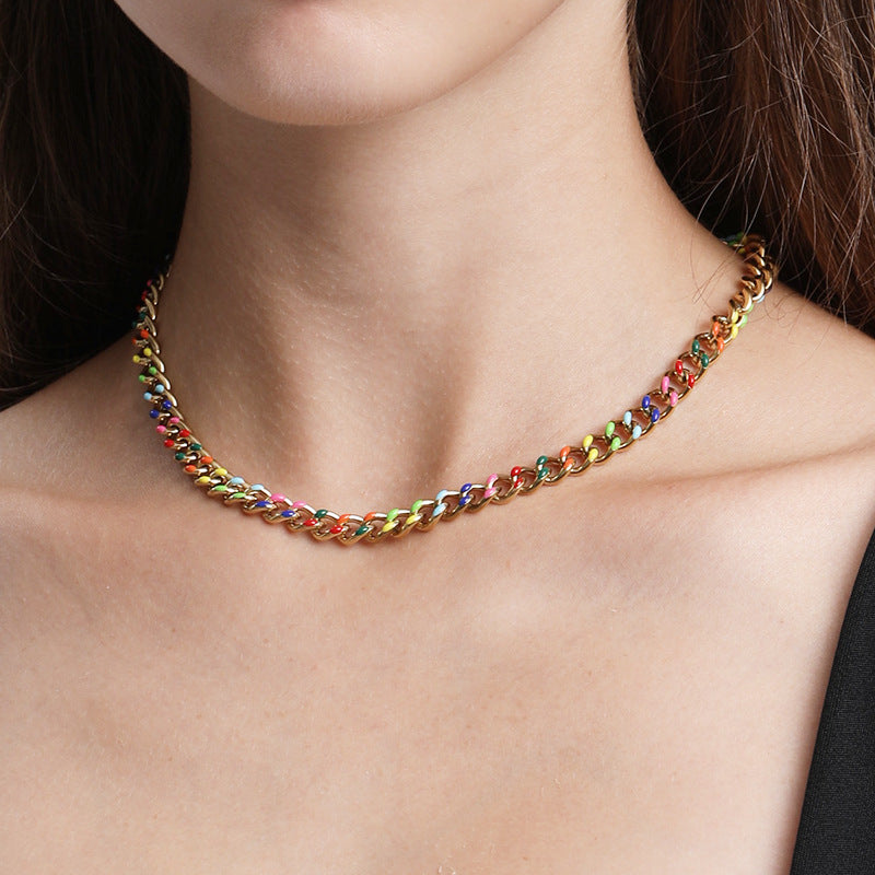 Casual Hip-hop Multicolor Titanium Steel Enamel Plating Necklace