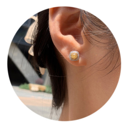 1 Pair Retro Square Inlay Copper Zircon Ear Studs