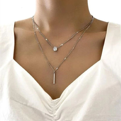 Elegant Lady Water Droplets Alloy Plating Inlay Rhinestones Women's Layered Necklaces