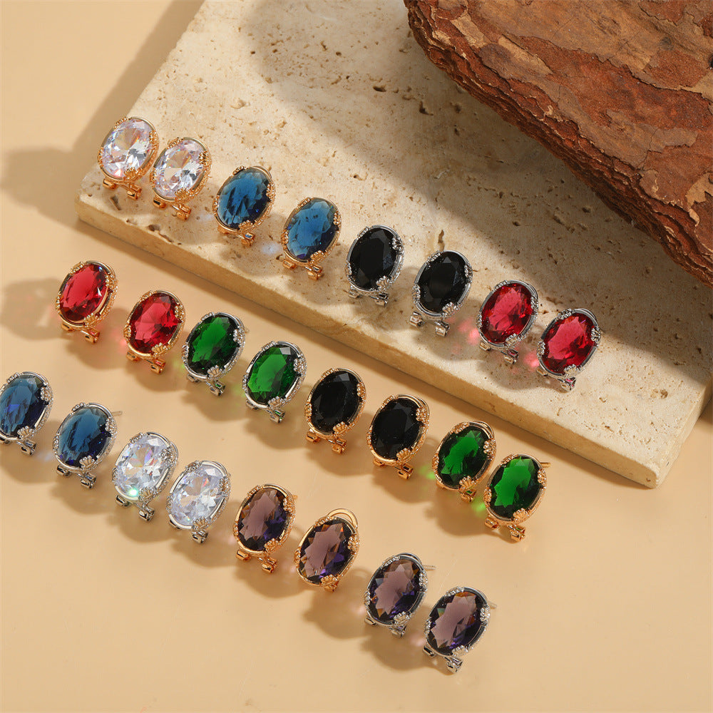 Cross-border new personality style trend French retro oval crystal zircon earrings niche design temperament earrings women