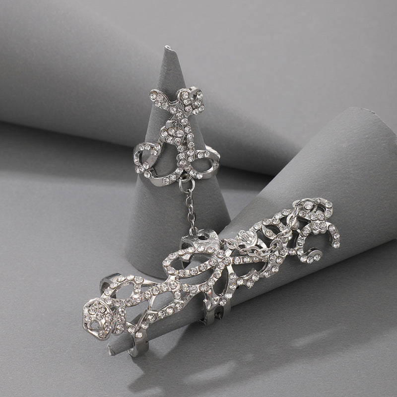 Fashion Hollow Flower Chain Carved Inlaid Rhinestone Ring Wholesale Gooddiy