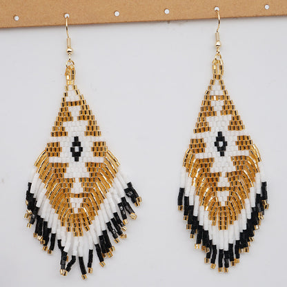 Ethnic Hand-woven Beads Geometric Tassel Earrings Wholesale Gooddiy